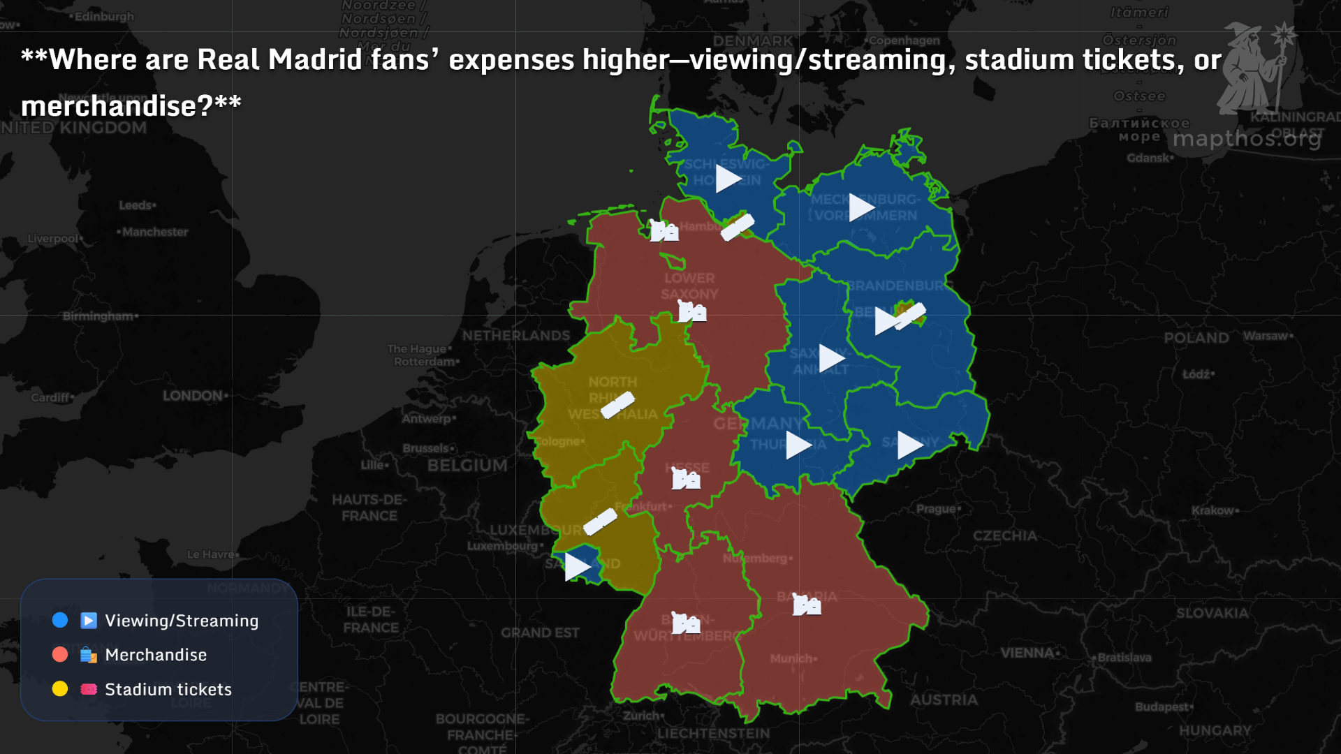 Map showing Real Madrid fans’ spending categories in Germany